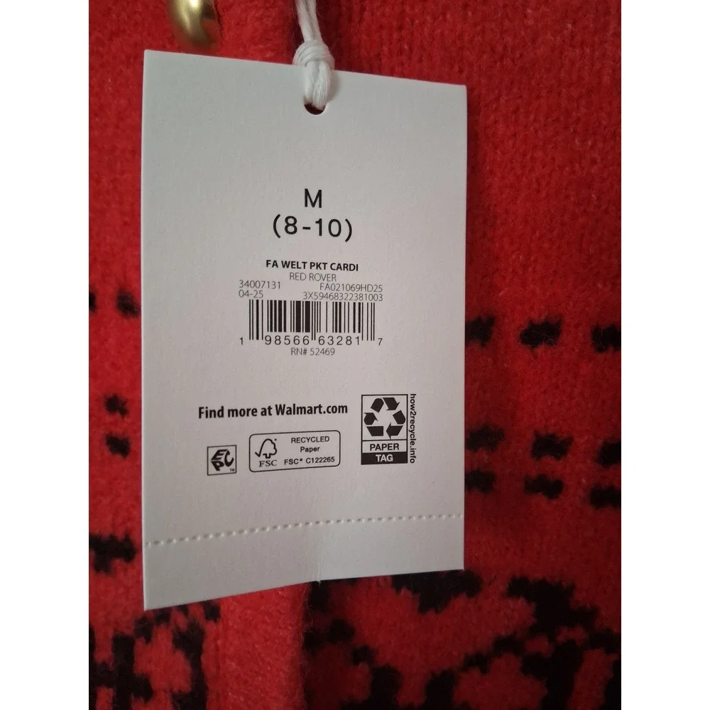 Free Assembly‎ Womens Red Fair Isle Button Front Cardigan Sweater Gold Buttons M